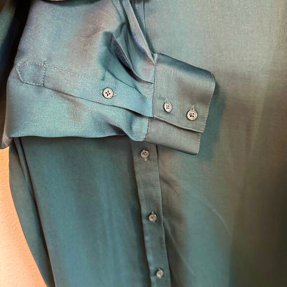 Banana Republic Teal Portofino Satin-like Button Down Shirt, Size S - Picture 5 of 9
